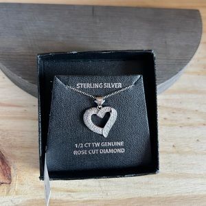 Sterling Silver Heart pendant w Rose Cut Diamonds 1/2 ct Mothers Day Sale!
